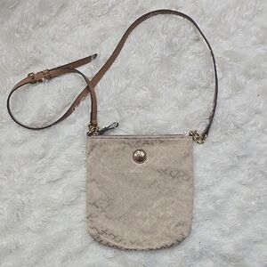 Tommy Hilfiger Cream and Brown Crossbody Bag with Suede-like Texture